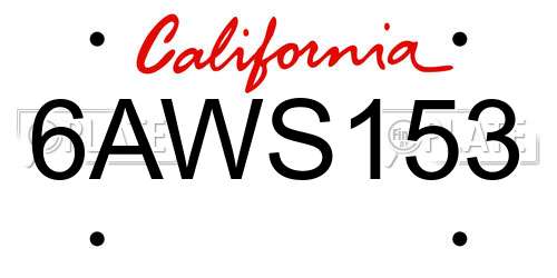 6AWS153 California License Plate