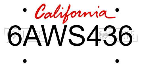 6AWS436 California License Plate