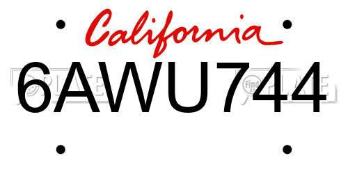 6AWU744 California License Plate