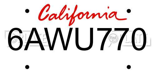 6AWU770 California License Plate