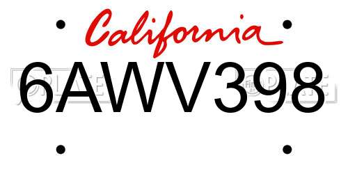 6AWV398 California License Plate