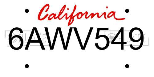 6AWV549 California License Plate
