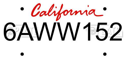 6AWW152 California License Plate