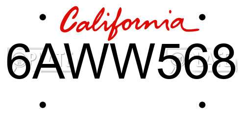 6AWW568 California License Plate