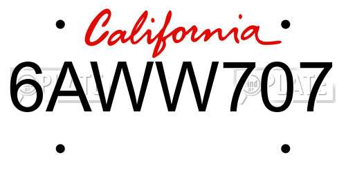 6AWW707 California License Plate