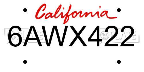 6AWX422 California License Plate