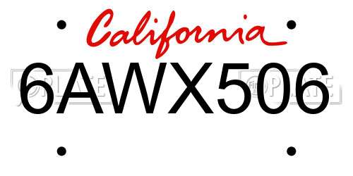 6AWX506 California License Plate