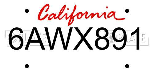 6AWX891 California License Plate