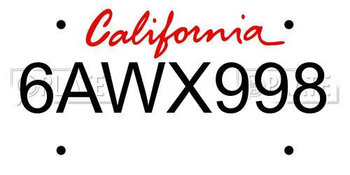 6AWX998 California License Plate