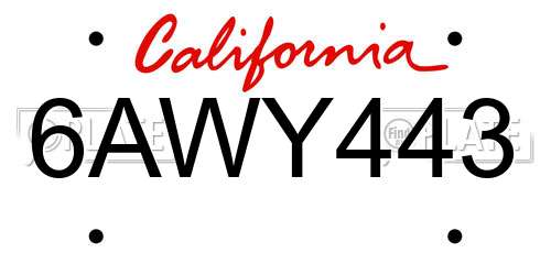 6AWY443 California License Plate
