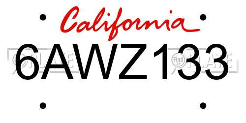 6AWZ133 California License Plate