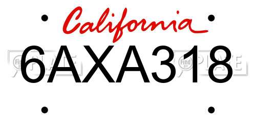 6AXA318 California License Plate