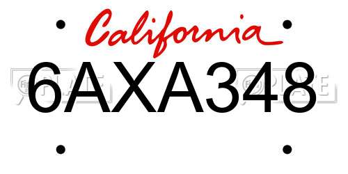 6AXA348 California License Plate