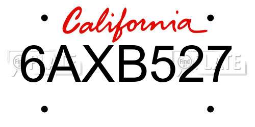 6AXB527 California License Plate