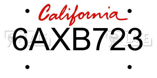 6AXB723 California License Plate