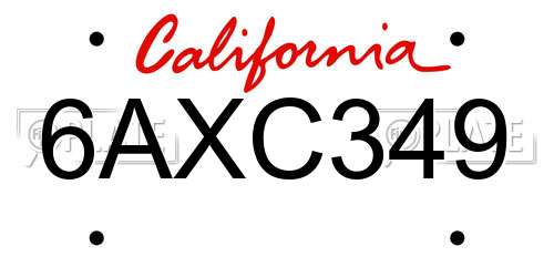 6AXC349 California License Plate