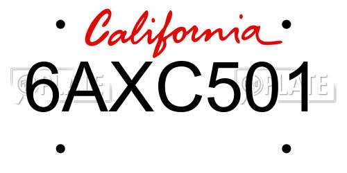 6AXC501 California License Plate