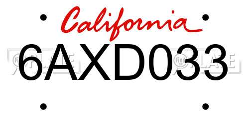 6AXD033 California License Plate