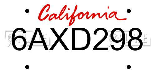 6AXD298 California License Plate