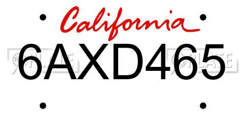 6AXD465 California License Plate