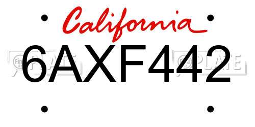 6AXF442 California License Plate