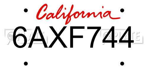 6AXF744 California License Plate