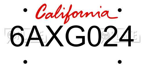 6AXG024 California License Plate