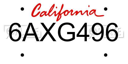 6AXG496 California License Plate