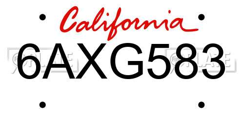 6AXG583 California License Plate