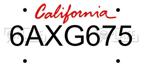 6AXG675 California License Plate