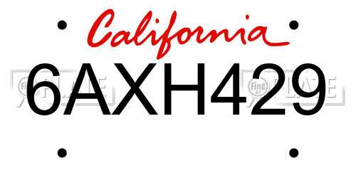 6AXH429 California License Plate