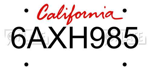 6AXH985 California License Plate