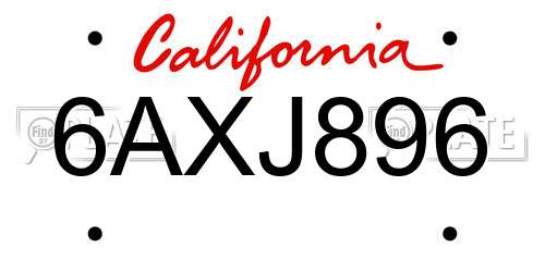 6AXJ896 California License Plate