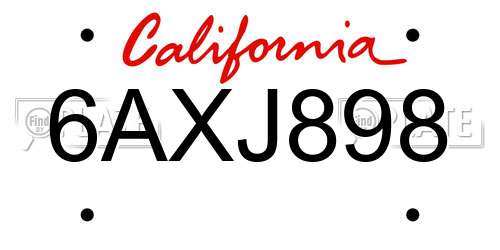 6AXJ898 California License Plate