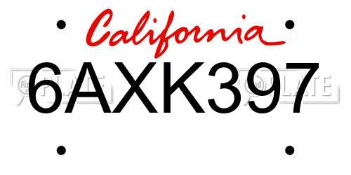 6AXK397 California License Plate