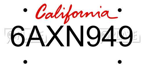 6AXN949 California License Plate