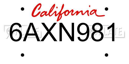 6AXN981 California License Plate