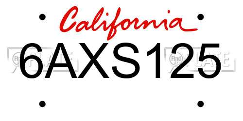 6AXS125 California License Plate