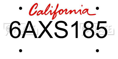 6AXS185 California License Plate