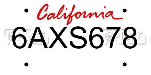 6AXS678 California License Plate