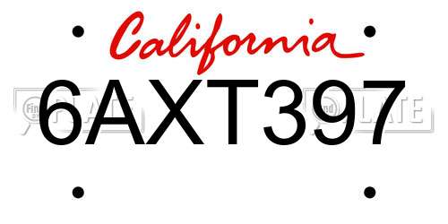6AXT397 California License Plate