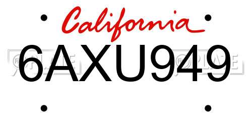 6AXU949 California License Plate