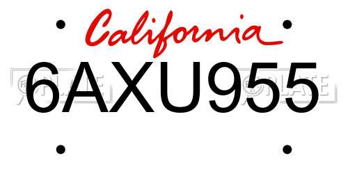 6AXU955 California License Plate