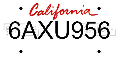 6AXU956 California License Plate