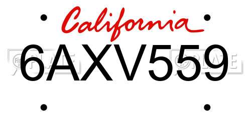 6AXV559 California License Plate