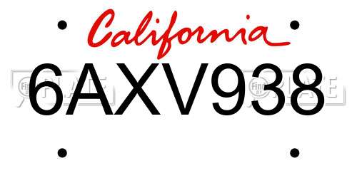 6AXV938 California License Plate