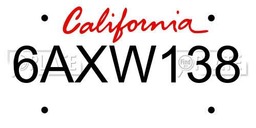 6AXW138 California License Plate