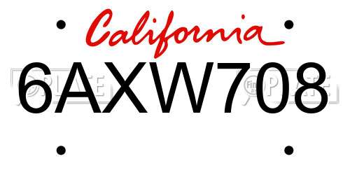 6AXW708 California License Plate