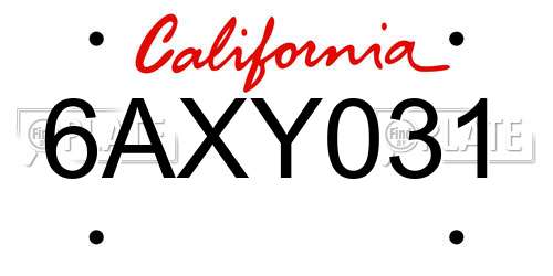 6AXY031 California License Plate