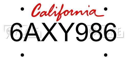 6AXY986 California License Plate